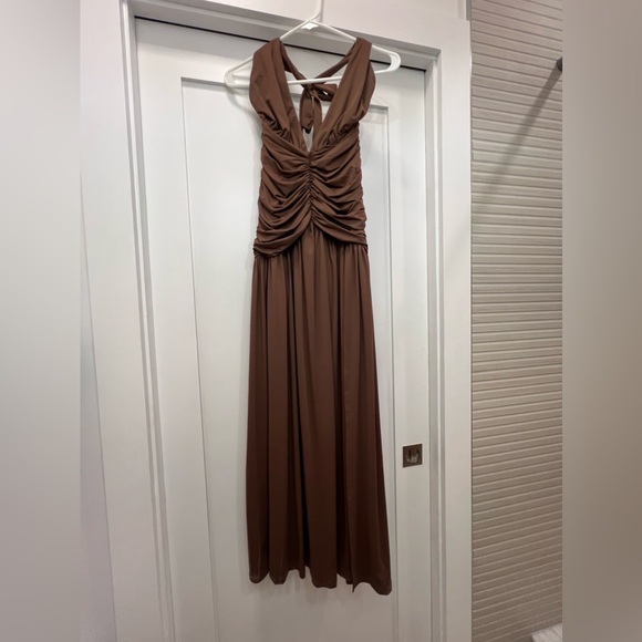 Babyboo Brown Halter Melania Maxi Dress - Picture 3 of 6
